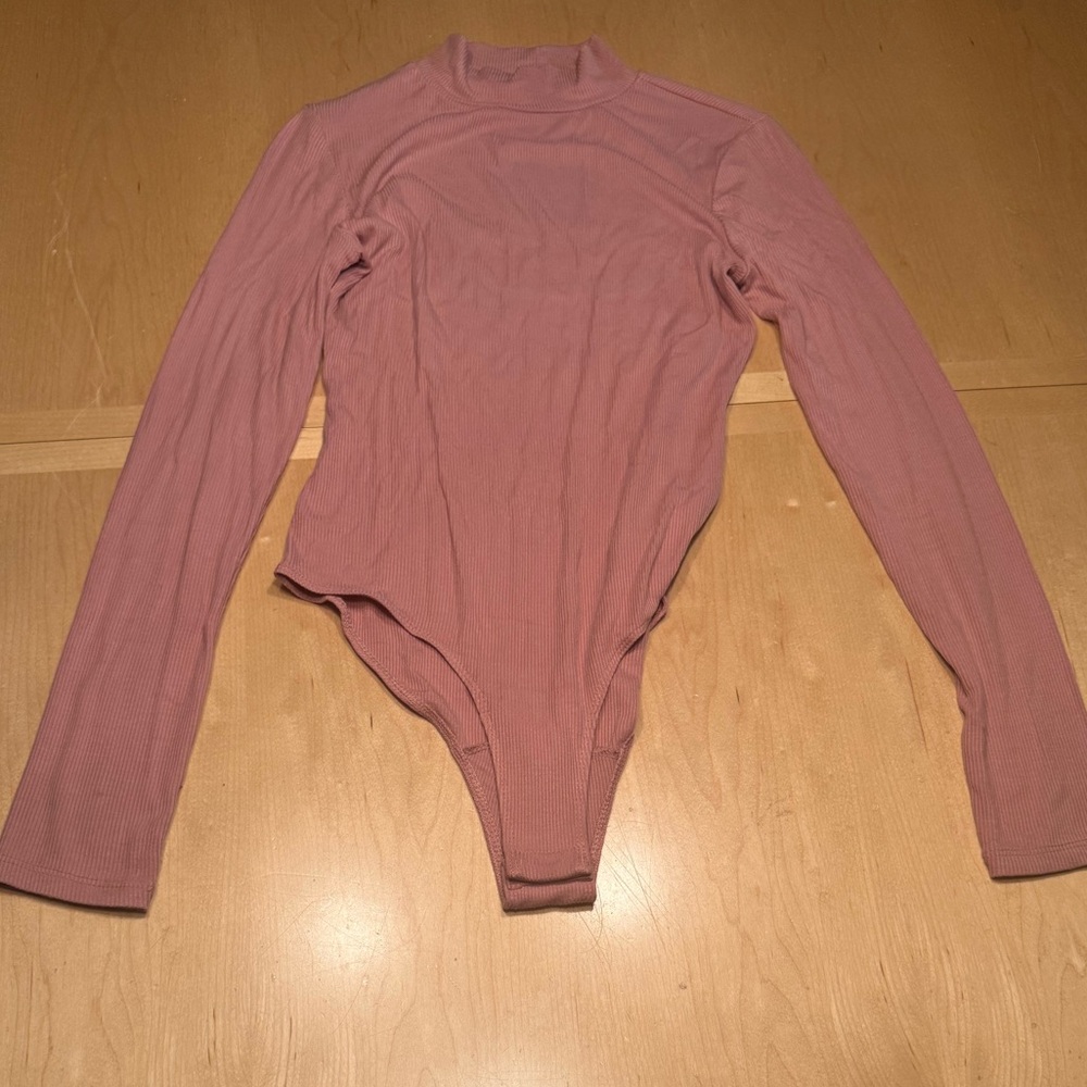 Ribbed Long Sleeve Mock Neck Bodysuit - Dusty Rose